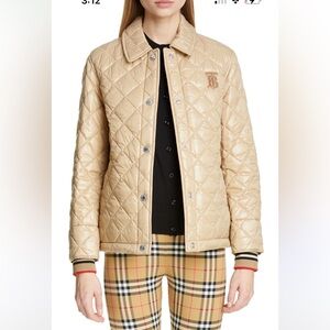 🔥BURBERRY 🔥AUTHENTIC HEATHFIELD FRINTON KNIT CUFFSS QUILTED TAN COLOR JACKET